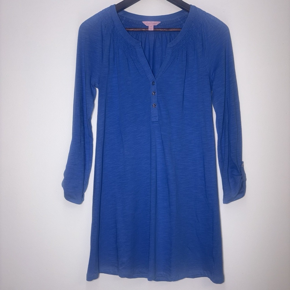 Lilly Pulitzer Dress Womens XXS Blue Essie Mini Tunic Long Sleeve Smock Notch